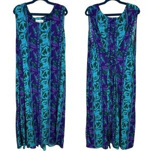 Vintage Betsy Lauren Maxi Dress 24W Sleeveless Blue Purple Floral Tie Back Coast